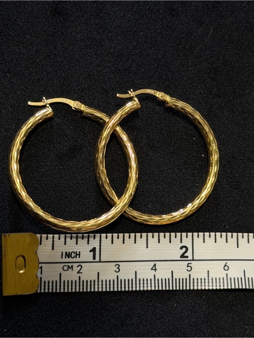NWOT 925 Sterling Silver Gold Plated Diamond Cut Hoop Earrings 1.5”